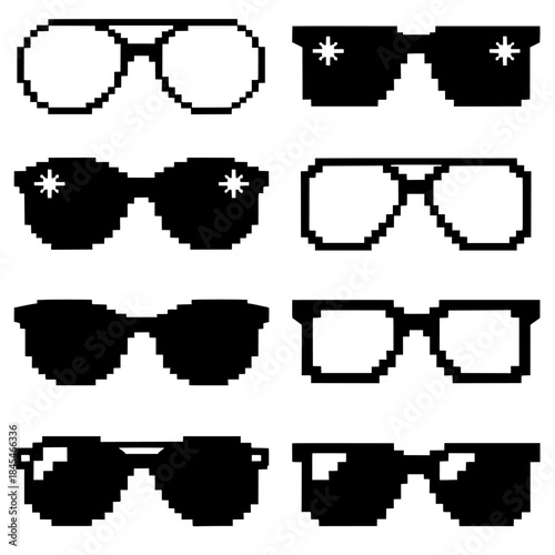 Nine Pixel-Silhouette Sunglasses in a Monochrome Grid