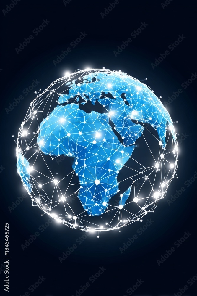 Fototapeta premium Planet Earth Surrounded by a Glowing Global Network, Representing Futuristic Communication Hubs