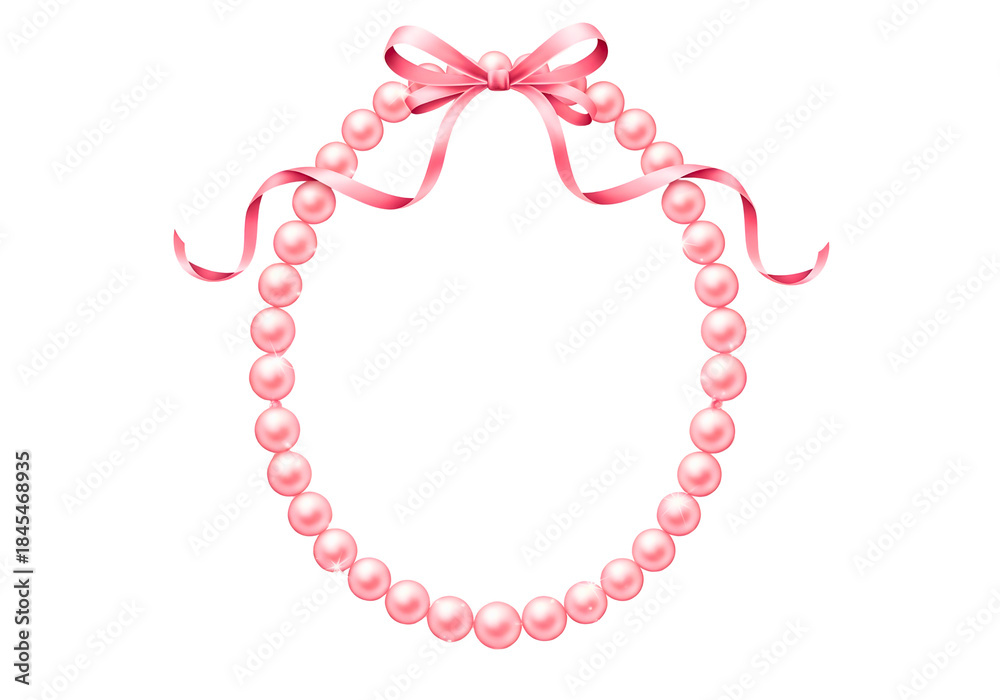 Obraz premium Elegant pink pearl frame with a charming ribbon bow, perfect for special memories and designs