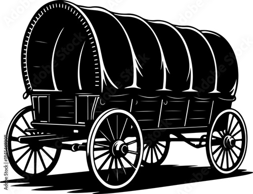 western covered wagon silhouette vector illustration