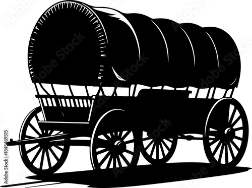 western covered wagon silhouette vector illustration