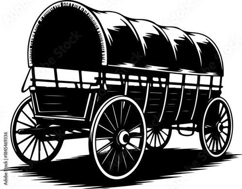 western covered wagon silhouette vector illustration