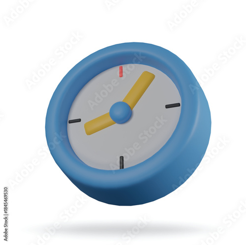 Minimal 3D clock icon representing time management and deadlines. Perfect for time-tracking apps or corporate explainer videos.
