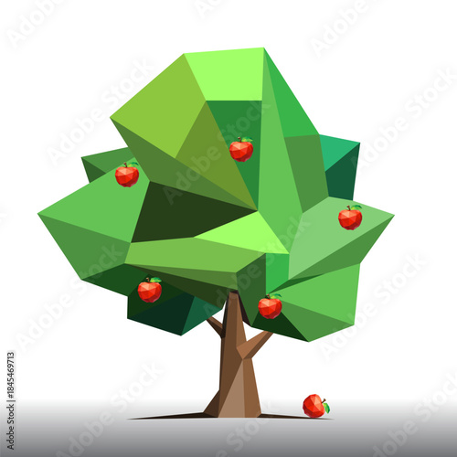 Low-poly apple tree illustration representing nature, growth, and eco-friendly concepts. Ideal for environmental content, educational videos, or creative design assets.