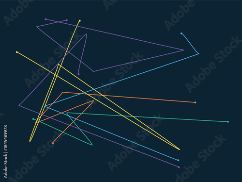 Abstract Geometric Connection Lines Pattern with Colorful Dots on Dark Background