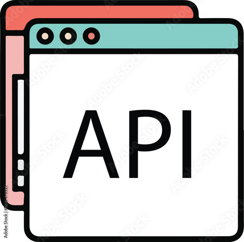 API Application Programming Interface concept icon stylized window graphic for web development software programming coding backend services technology