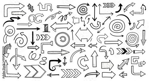 Collection of various directional arrows and circular flow icons in black and white