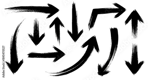 Black and white abstract arrows pointing in different directions, creating a dynamic and chaotic visual effect