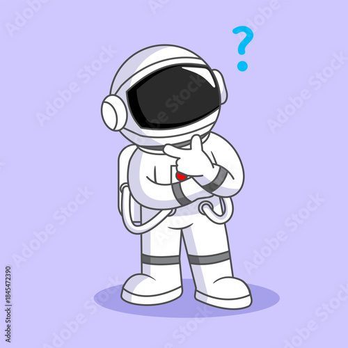 Astronaut Thinking Pose with a Question Mark Vector Illustration Cartoon Design