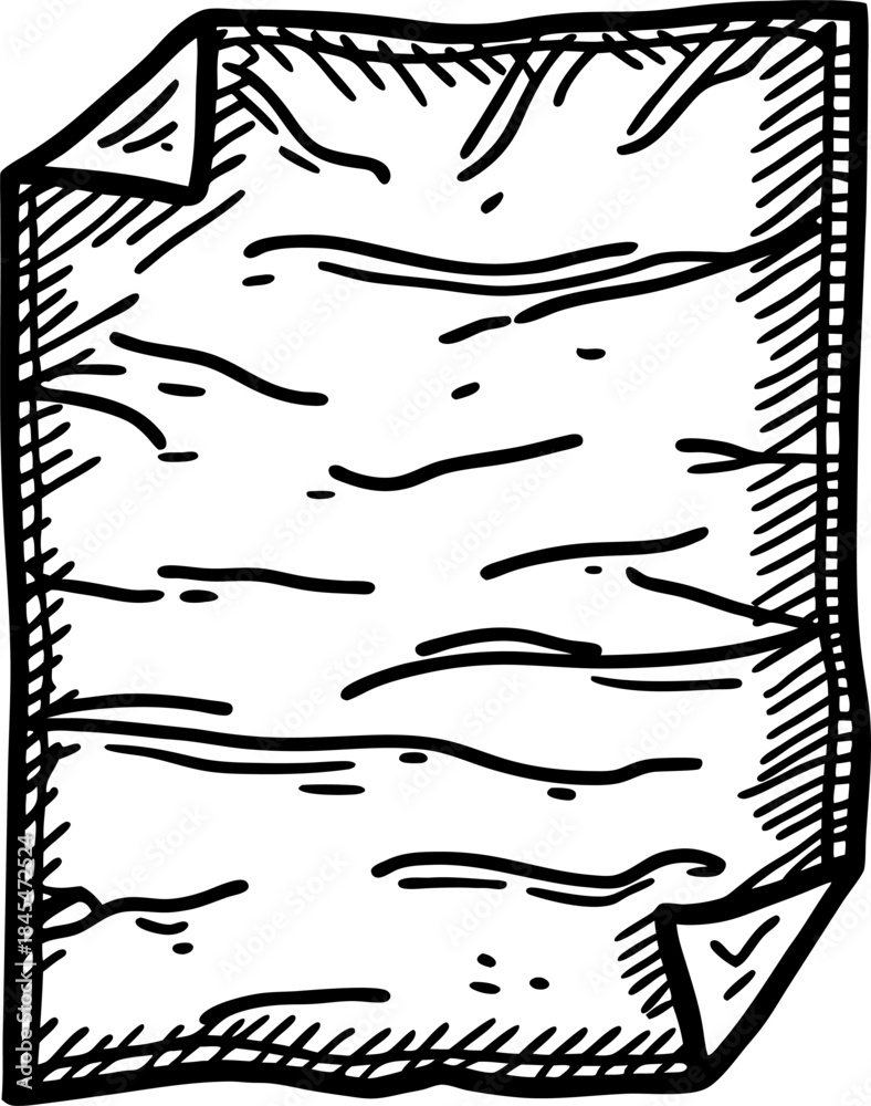 Obraz premium blank crumpled sheet of paper hand drawn wrinkled page with sketchy outline and textured folds