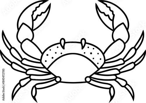 Crab outline illustration for coloring simple marine animal line art with claws raised
