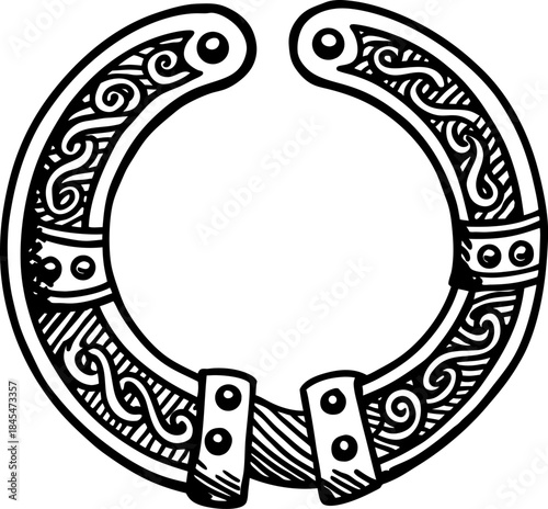 Decorative horseshoe illustration with ornate celtic patterns and lucky charm symbol design