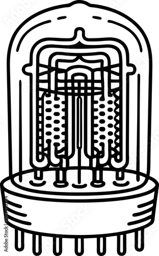 Vintage electronic vacuum tube isolated icon, retro valve component outline illustration