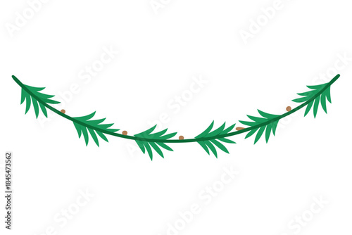 A green plant branch with leaves and berries on white background