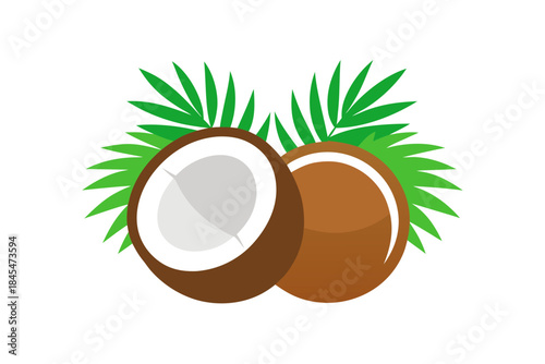 Coconuts with leaves on a white background