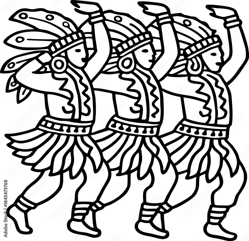 Fototapeta premium Tribal dancers in traditional feathered headdress and costume performing cultural folk dance