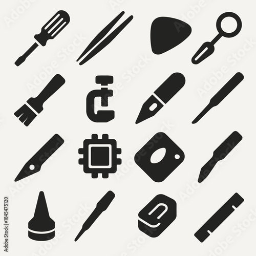 Vector set of black tool icons for repair and craft projects