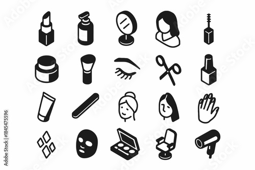 Beauty and cosmetic icons collection for skincare and makeup essentials
