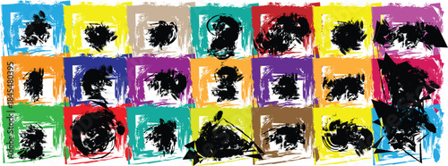 Vibrant pop art portrait collage with diverse color palette