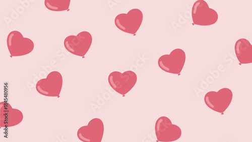 Seamless pattern of red heart shaped balloons on pink background for romantic and festive designs