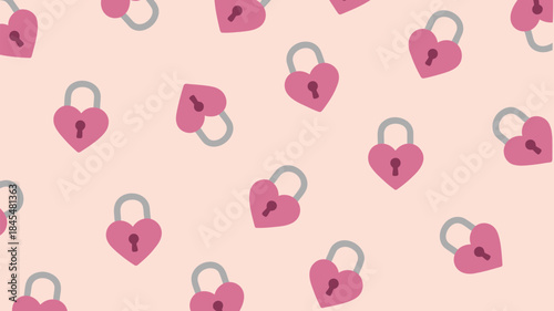 Seamless pattern of heart shaped locks on a pink background for romantic and valentine designs