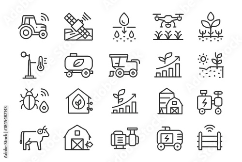 Smart farming and agriculture technology icons set