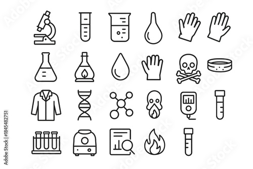 Collection of laboratory equipment icons for scientific research and safety
