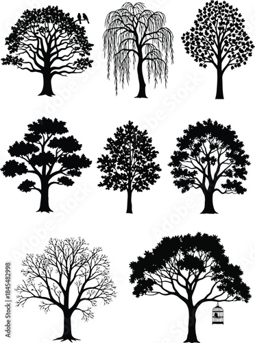 Collection of silhouette tree vector graphics