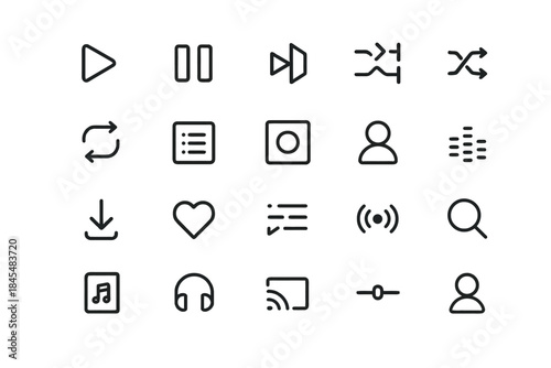 Minimalist media player icons set for user interface design