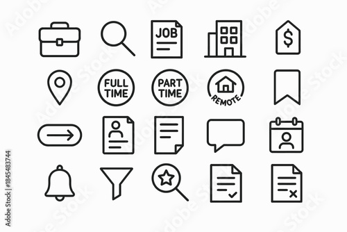 Job search icons set for recruitment and employment applications