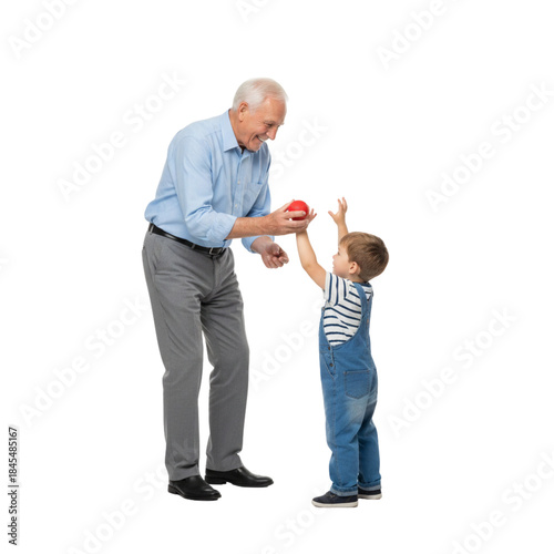 Grandpa playing with a boy isolated on transparent or white background, png