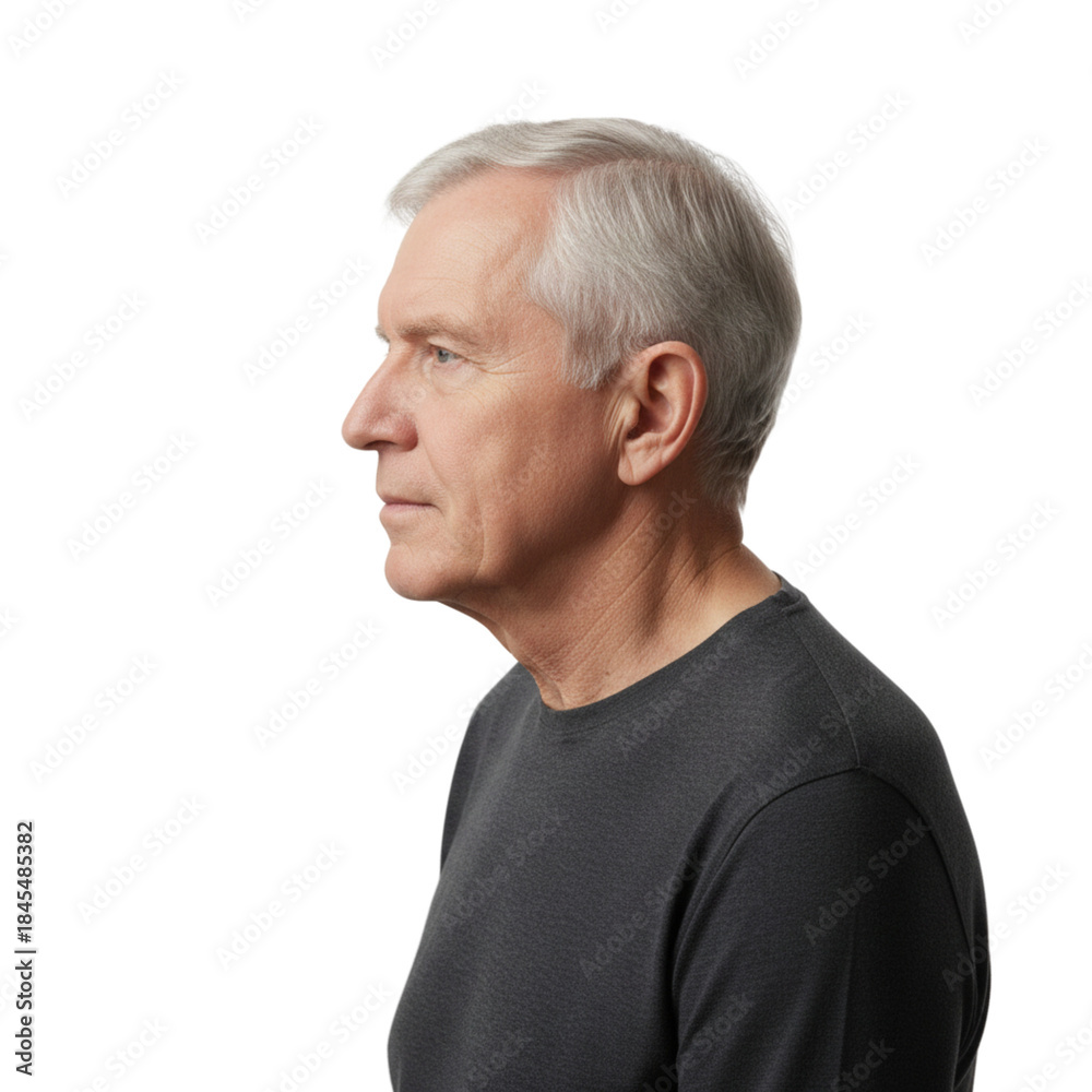 Obraz premium Old man in profile isolated on transparent or white background, png