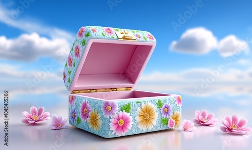 Fototapeta Naklejka Na Ścianę i Meble -  Whimsical Pastel Jewelry Box with Floral Design and Clay Rendered Finish