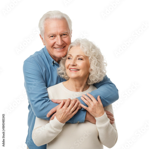 Grandpa hugs grandma from behind isolated on transparent or white background, png
