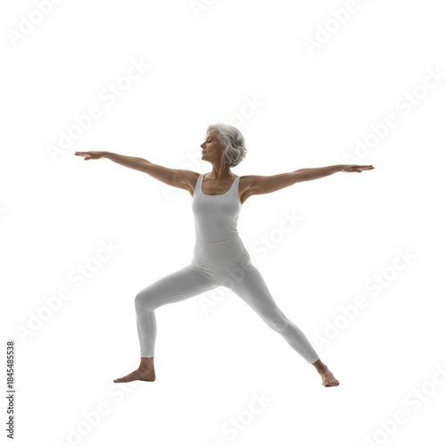 Elderly woman doing ballet isolated on transparent or white background, png