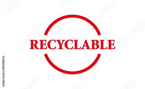 RECYCLABLE - Red Rubber Stamp with text RECYCLABLE
