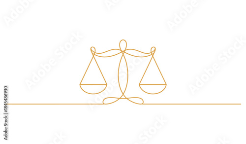 Justice balance scale symbol for legal services and law firm branding, continuous line vector icon
