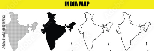 Stylized Republic of India Map Collection Four Unique Vector Design Elements for Geography and Infographics