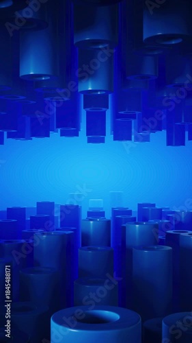 3d Render Animation Loop Blue Cylinders Moving Waving Abstract