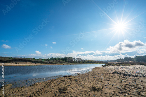 Fototapeta Naklejka Na Ścianę i Meble -  The scenic views of Sarıkum National Park, situated in a combination of sea, sand, lake and forest with species of water birds and birds of prey, and roe deer, lynx, bustard and swan in Sinop, Turkey.