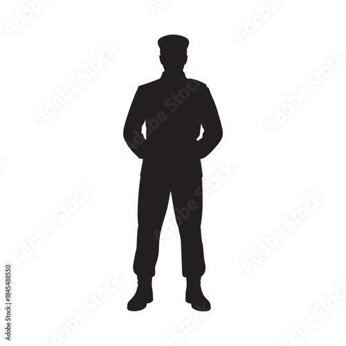 A silhouette of a person standing facing forward in a dark outline