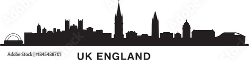 UK England country skyline with cities panorama. design Vector black silhouette