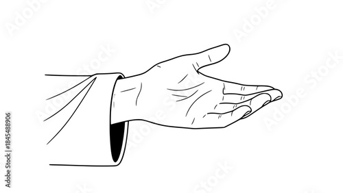 Vector illustration of an outstretched human hand offering help and compassion, biblical and spiritual concept, simple robe sleeve, soft lines, minimal shading