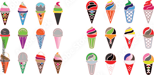 Assortment of colorful ice cream cones food dessert