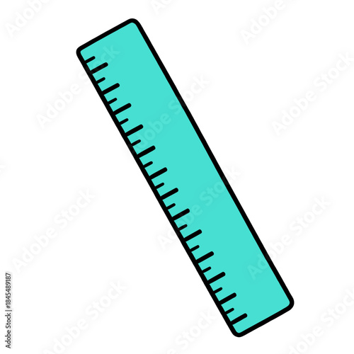 Simple Bright Turquoise Ruler Illustration: Measuring Tool Icon with Markings for Geometry, School Supplies, and Technical Drawing.