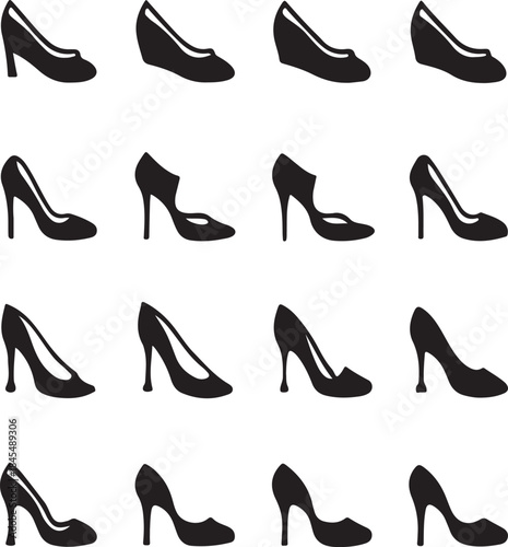 Collection of black high heel shoe icons Keywords: high heels, shoes, footwear, fashion, women's