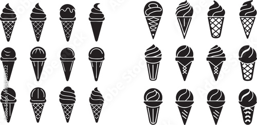 Collection of Black Ice Cream Cone Silhouettes Keywords: black, cone, dessert, food, graphic