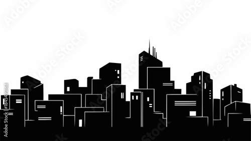 Modern City Skyline Silhouette Black and White.