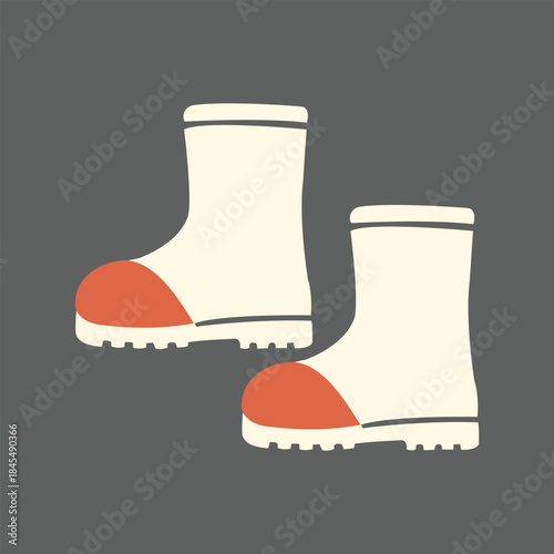 Stylized Outdoor Boots Icon with Cream Body, Orange Toe Caps, and Rugged Soles on Dark Background