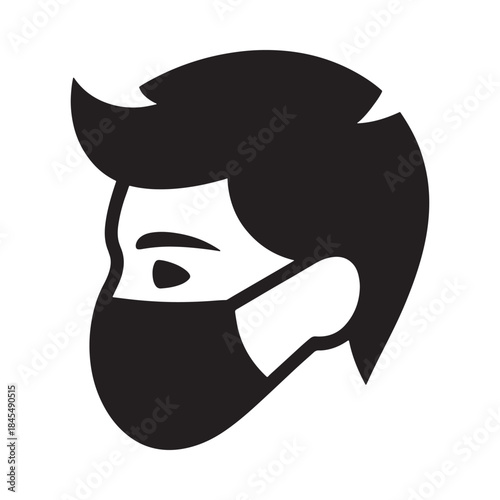 A simple black and white illustration of a man wearing a face mask